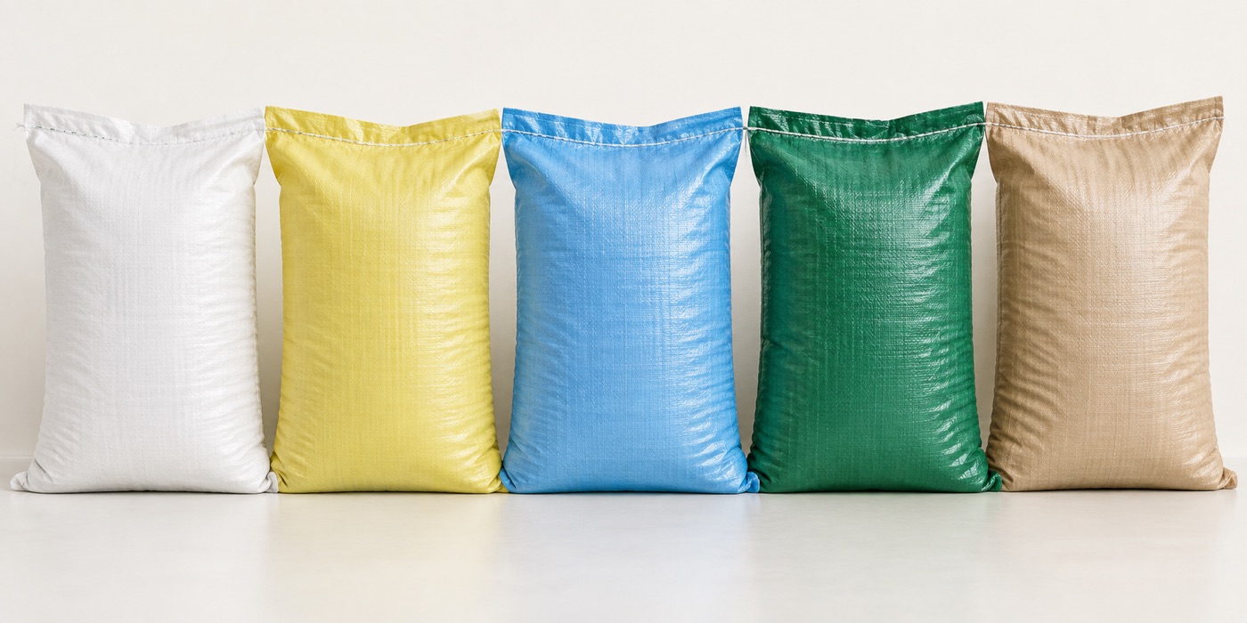 Woven polypropylene sacks printed in five different colours