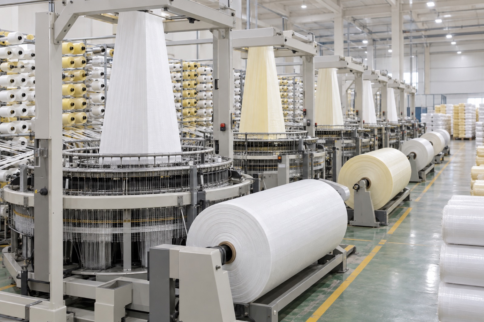 Circular weaving looms producing woven polypropylene fabric